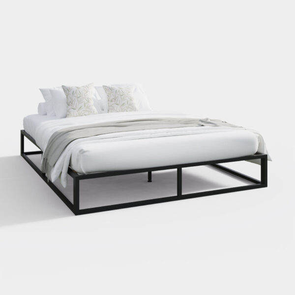 PK135BLK-PLATFORM BED 135CM BLACK-0824-CO-04-ISO WITH BEDDDING (2)