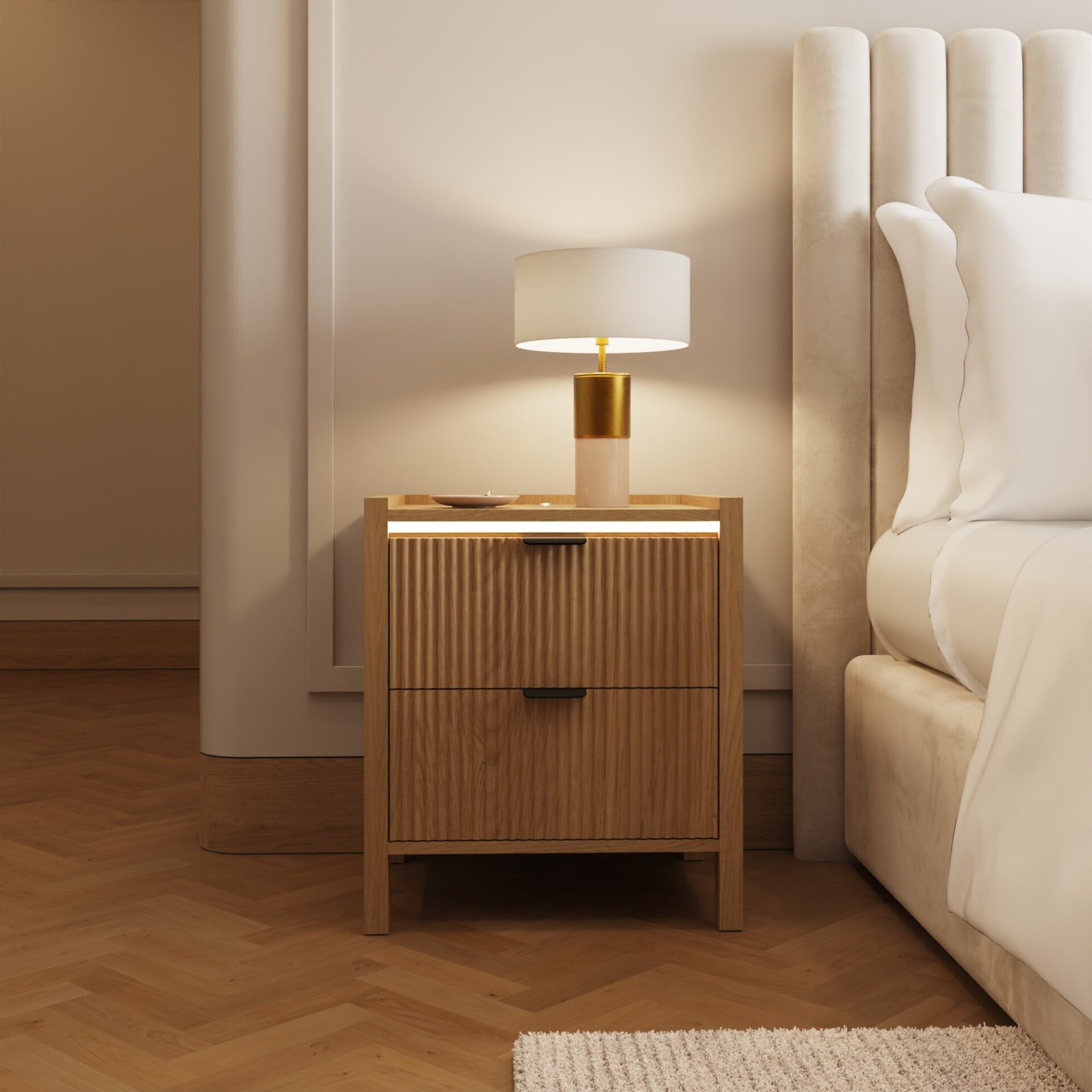 Zion 2 Drawer LED Bedside